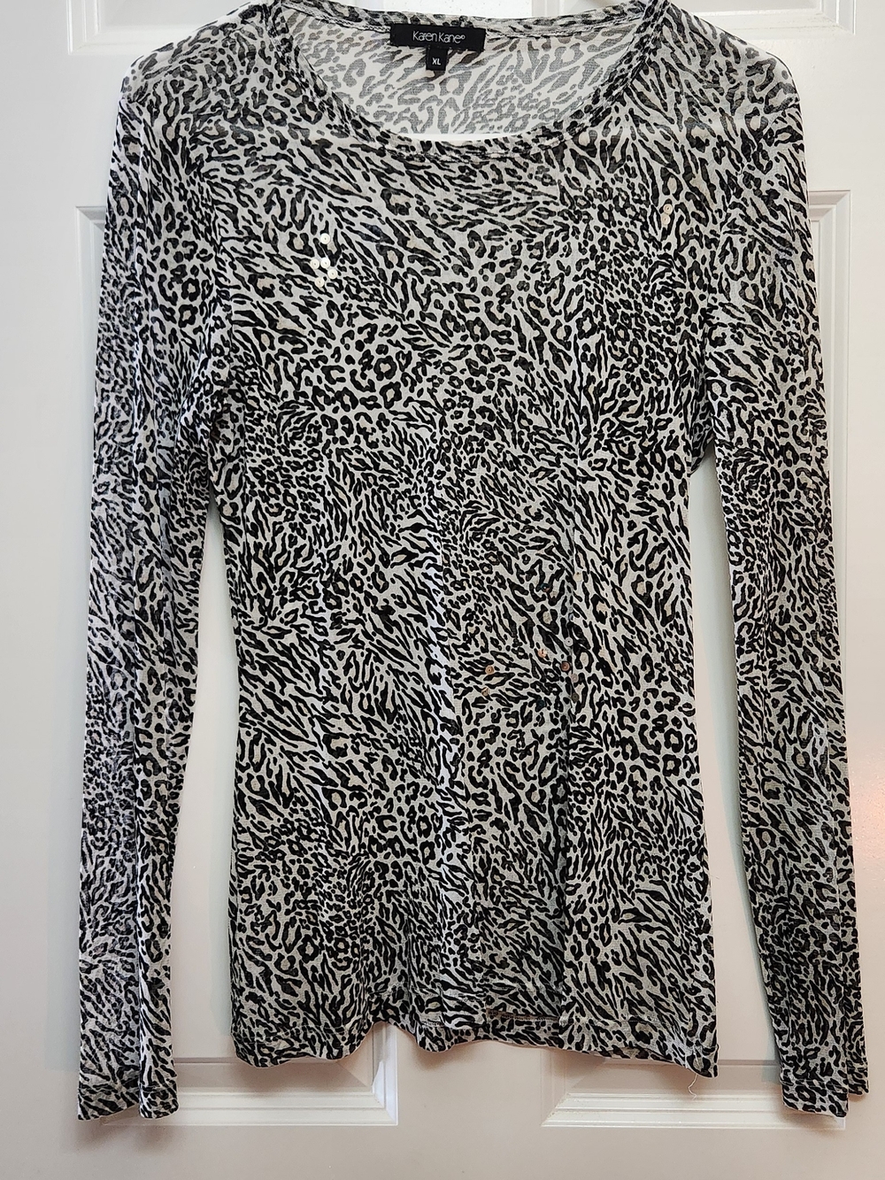 Karen Kane Black & White Animal Print Long-Sleeve Top XL.